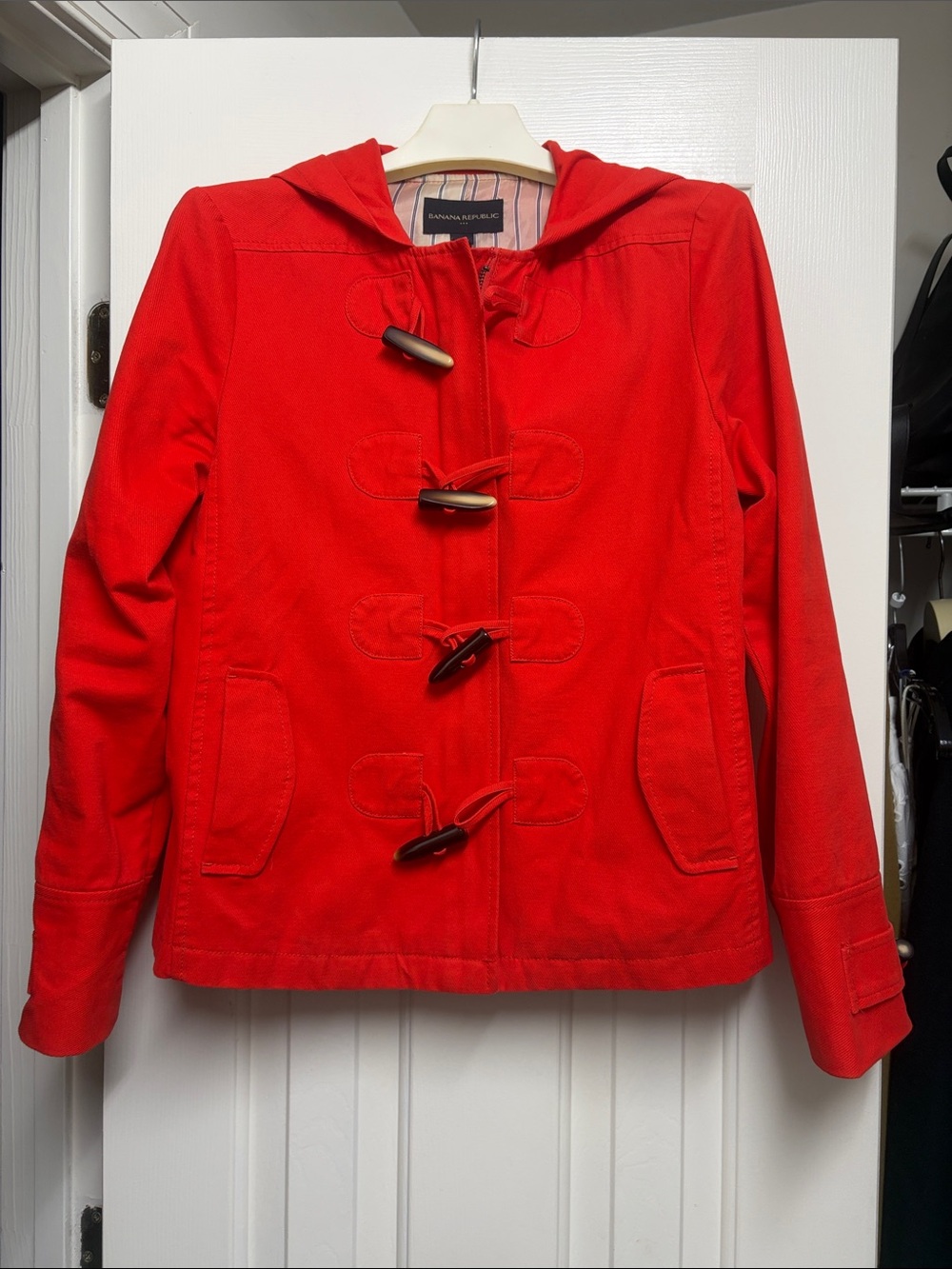 Banana Republic Red Hooded Toggle Pea Coat